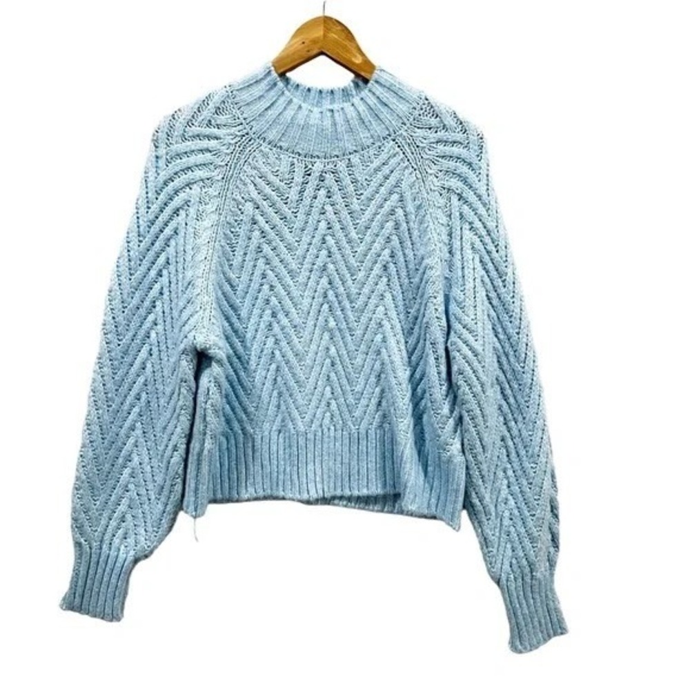 Sincerely Jules Light Blue‎ Chevron Knit Mock Neck Sweater Large